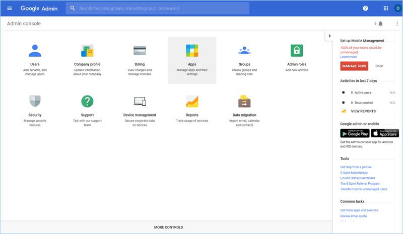 2jb A screenshot of the Google Admin console, with the Apps icon selected.