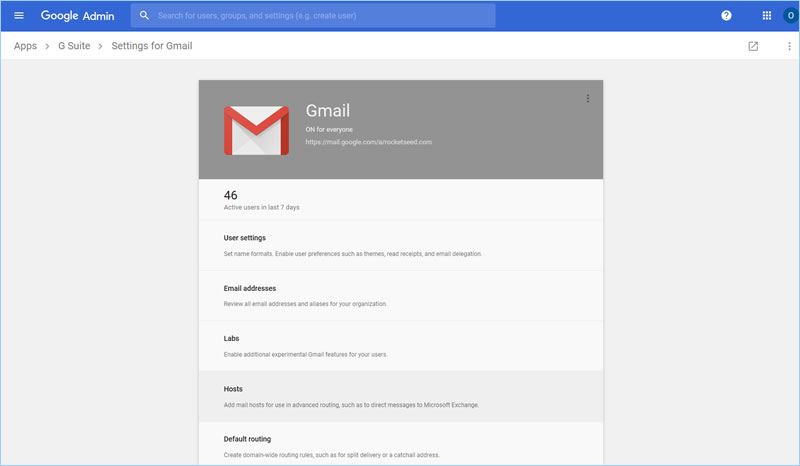 A screenshot of the Settings for Gmail page of the Google Admin console, showing the Gmail icon on the top banner and various settings listed underneath.