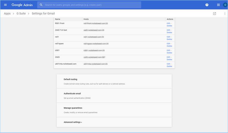 8jbNEW A screenshot of the Settings for Gmail page of the Google Admin console, showing various settings listed.