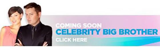 An advertising banner showing a man and a woman next to the words "COMING SOON CELEBRITY BIG BROTHER CLICK HERE".