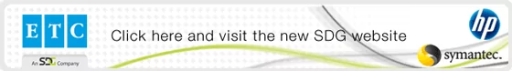 An email banner with the ETC, hp and symantec logos, and the words "Click here and visit the new SDG website".