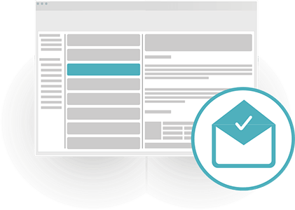 A graphic showing an email interface with a superimposed icon showing an open envelope with a tick on it.