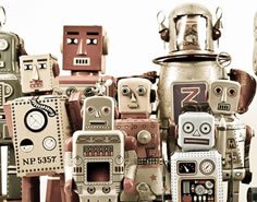 A crowd of rustic-style robots.