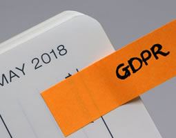 The corner of a diary page titled "MAY 2018", with a sticky note that reads "GDPR".