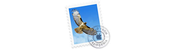 The Apple Mail logo, comprised of the Apple logo ink-stamped on top of a postal stamp depicting an eagle.