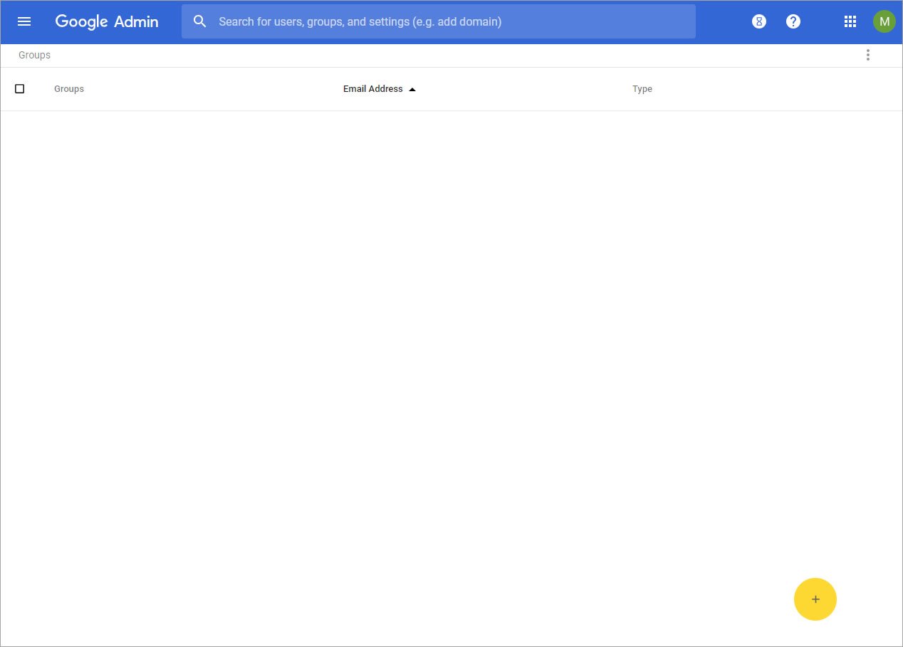A screenshot of the Groups page of the Google Admin console.