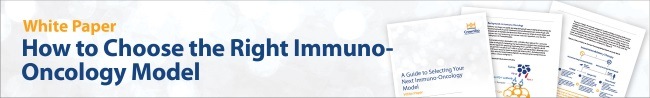 An email banner with the words "White Paper" and "How to Choose the Right Immuno-Oncology Model" on one side, and a photo of three documents on the other side.