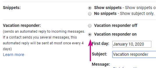 enable vacation responder howto