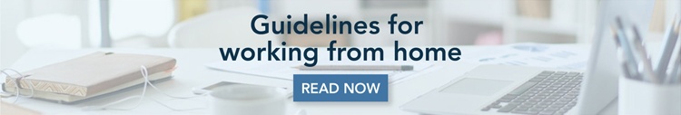 An email banner with the words "Guidelines for working from home READ NOW" superimposed over an image of a desk.