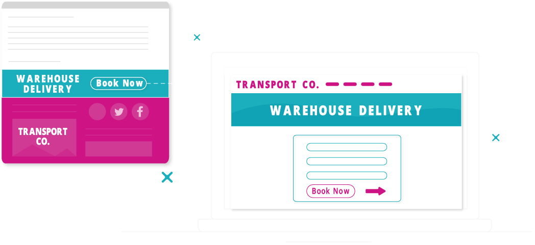 A graphic depicting an interactive email banner leading to a web page for warehouse delivery.