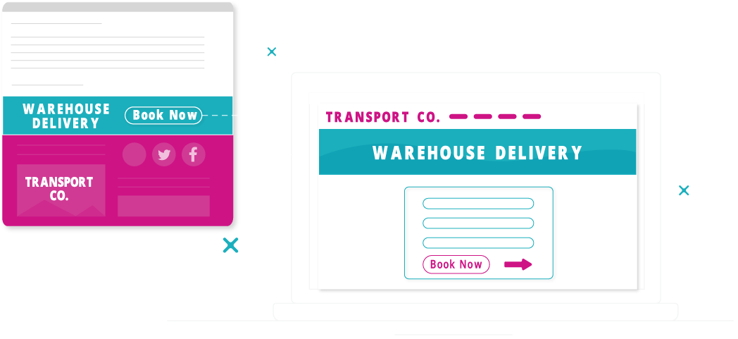 A graphic depicting an interactive email banner leading to a web page for warehouse delivery.