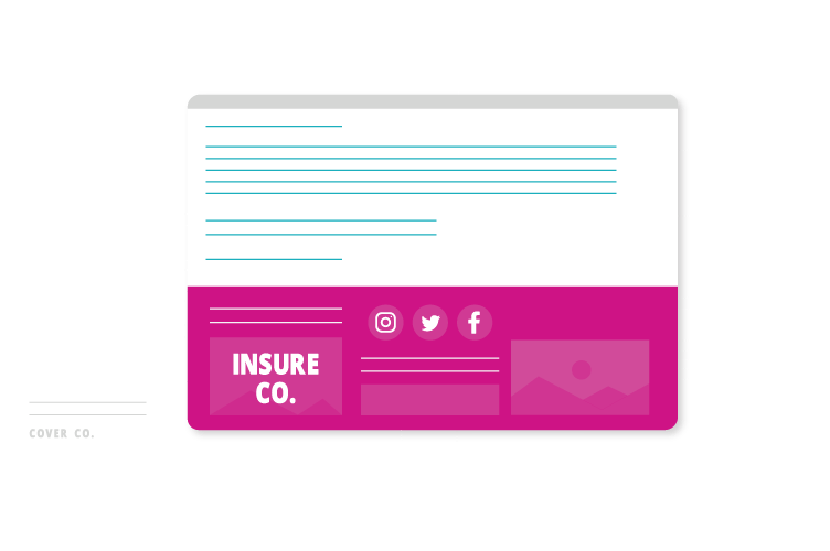 A graphic of an INSURE CO. email banner, surrounded by stars and documents.