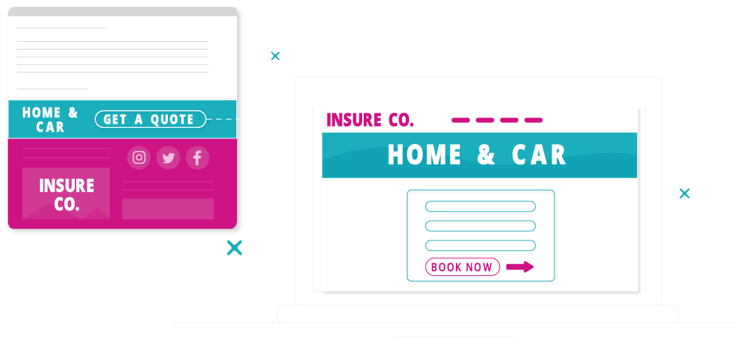 A graphic depicting an interactive email banner leading to a web page for home & car insurance.