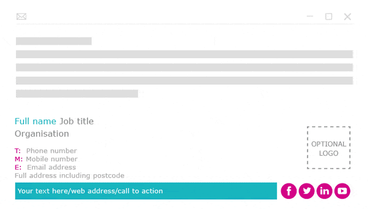 An animated graphic showing various email signature layouts and designs.