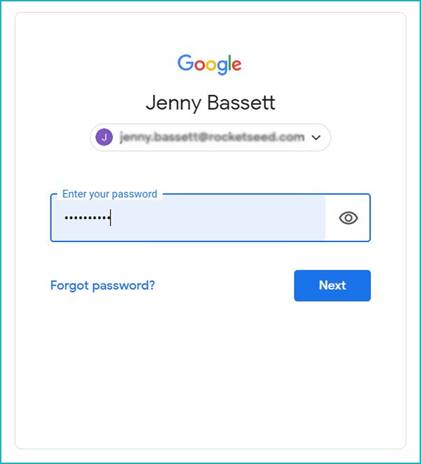 A screenshot of the Google login page, showing Jenny Bassett's details.