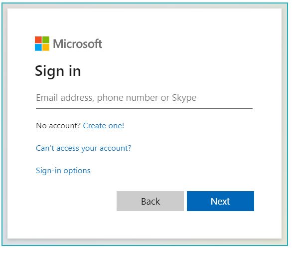 A screenshot of the Microsoft Sign In page.