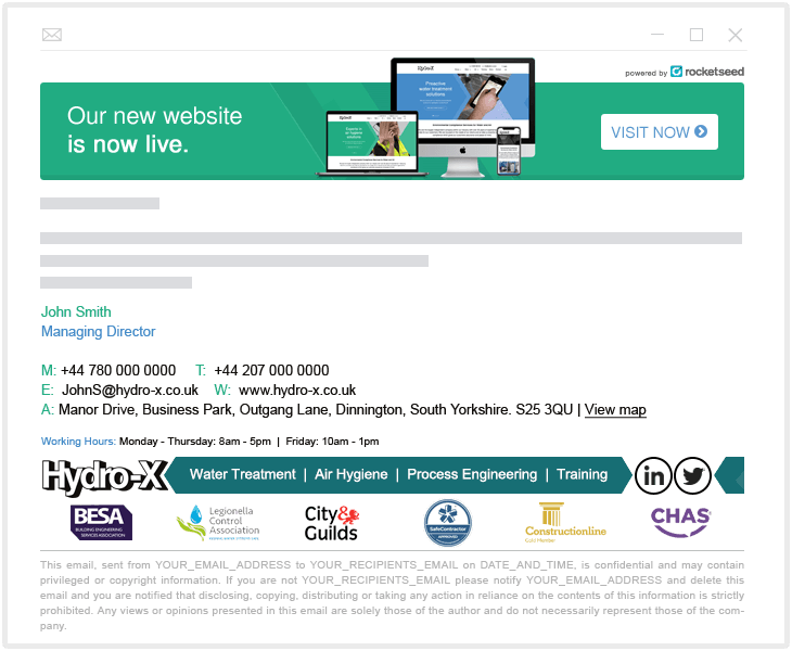 Hydro-X branded email signature example