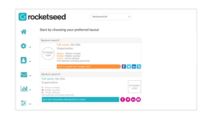 A screenshot of the Rocketseed dashboard, with the page title "Start by choosing your own layout".