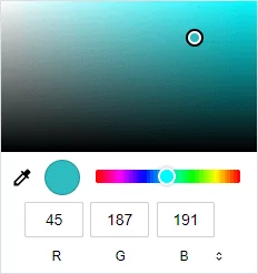 A colour picker tool showing a turquoise blue selected.