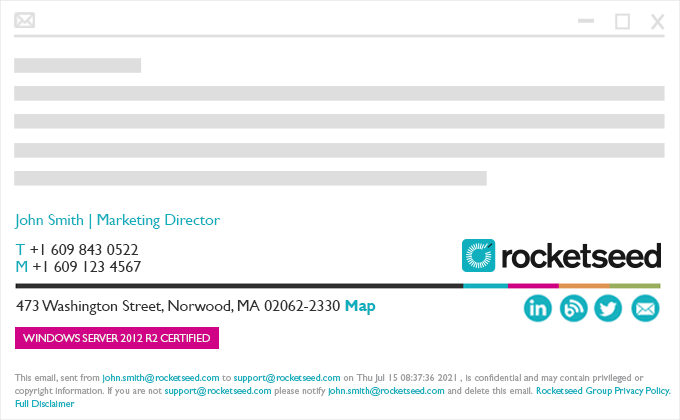 Email signature example with accreditation CTA