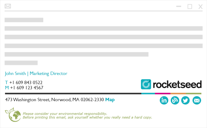 Email signature example with eco-credentials CTA