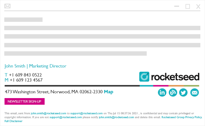 Email signature with newsletter sign-up CTA example