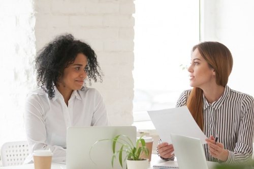 two women talking