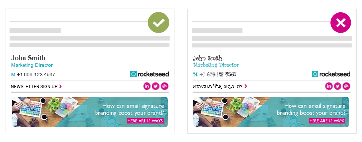 Correct vs incorrect use of email signature fonts