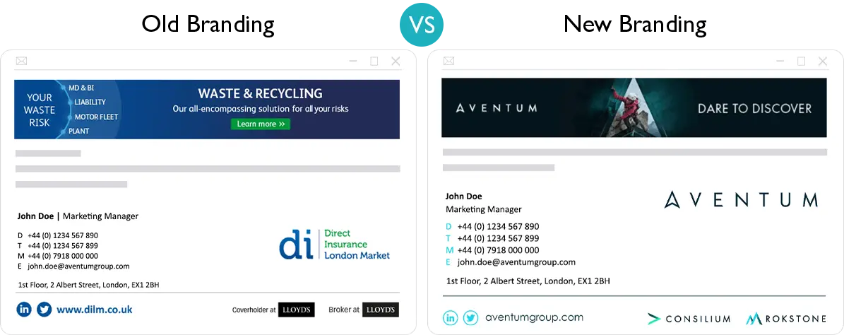 Email signature rebrand - old vs new