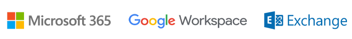 Microsoft365, Google Workspace and Exchange logos