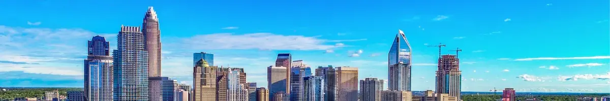 An image taken by a drone of Charlotte, North Carolina, USA skyline