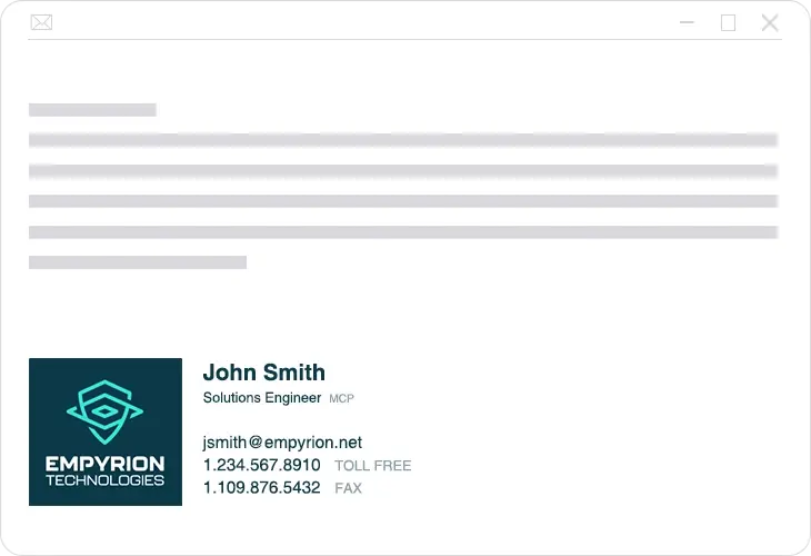 A depiction of John Smith's email signature from Empyrion Technologies