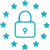 GDPR-icon depicting a lock surrounded by stars