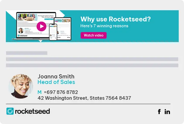 An example of a Rocketseed branded email signature featuring a variety of email marketing banners