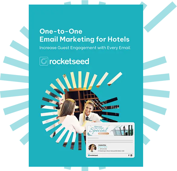 A visual representation of One-to-One Email Marketing for Hotel guide on a blue background.
