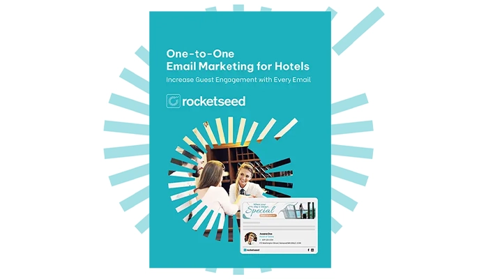 A visual representation of One-to-One Email Marketing for Hotel guide on a blue background.