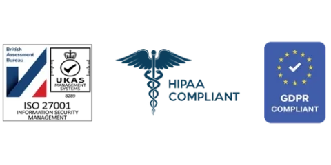 Rocketseed Email Signature Security and Compliance standards ISO27001, HIPAA and GDPR logos