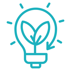 An icon featuring a plant growing from a lightbulb
