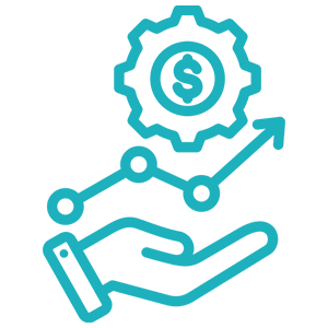 An hand icon with a dollar sign in a cog