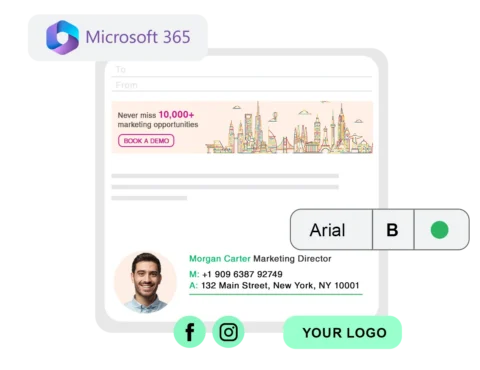An example of a professional branded email as well as the Microsoft 365 logo