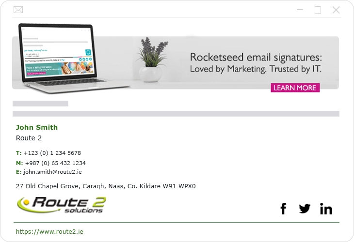 Route 2 branded email signature example