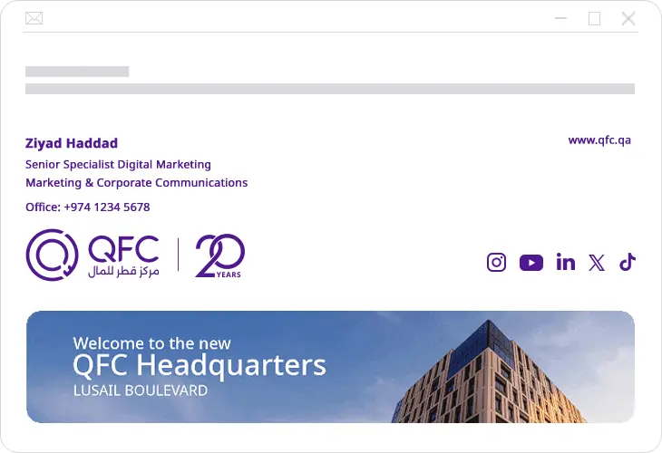 QFC branded email - Finance An example of a professionally branded email signature and email signature marketing banner from QFC in the finance industry